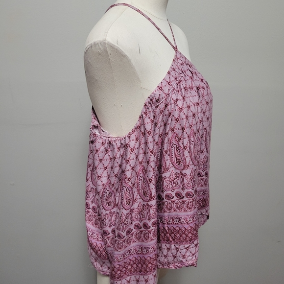 Aeropostale mauve paisley halter cold shoulder blouse size small - Picture 3 of 8